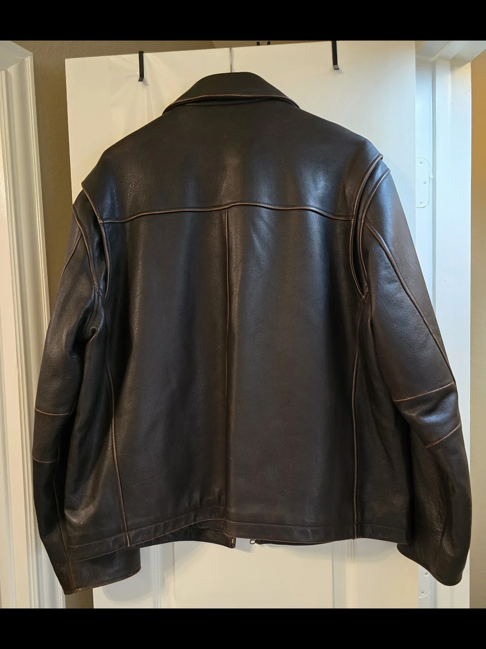 Member's Mark Vintage Brown 100% Genuine Leather Quilted Bomber Jacket Men's XL